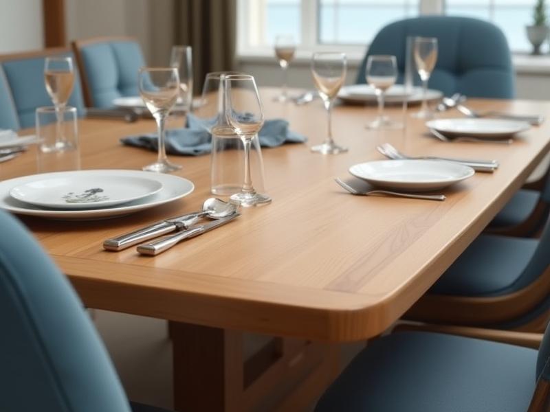 洗練された航海デザインが施された木製ダイニングテーブル