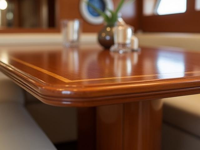 船内で使用される特製の木製テーブル