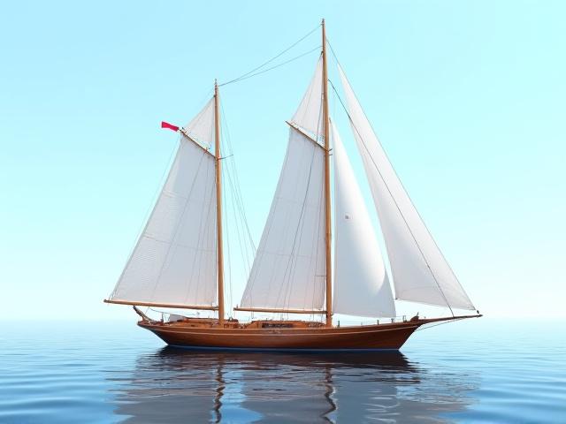 手作業で建造された美しい木製ヨットの全体像